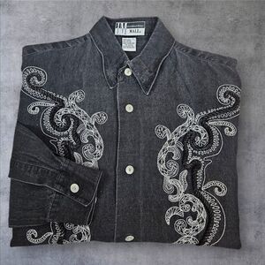 Vintage International Male Western Embroidered Rope Button Down‎ Shirt Medium L8